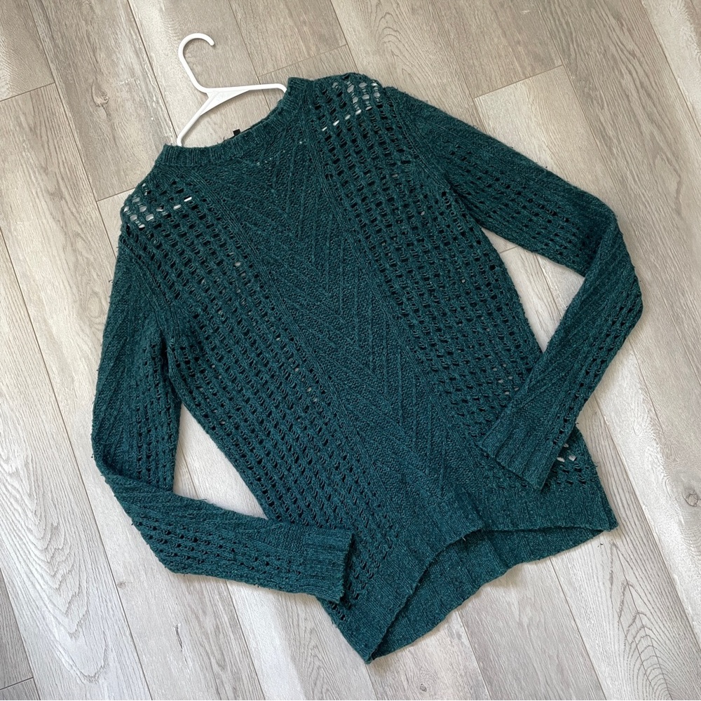 A.P.C. Wool Sweater pointelle cable knit mens Teal (small) fisherman minimalist